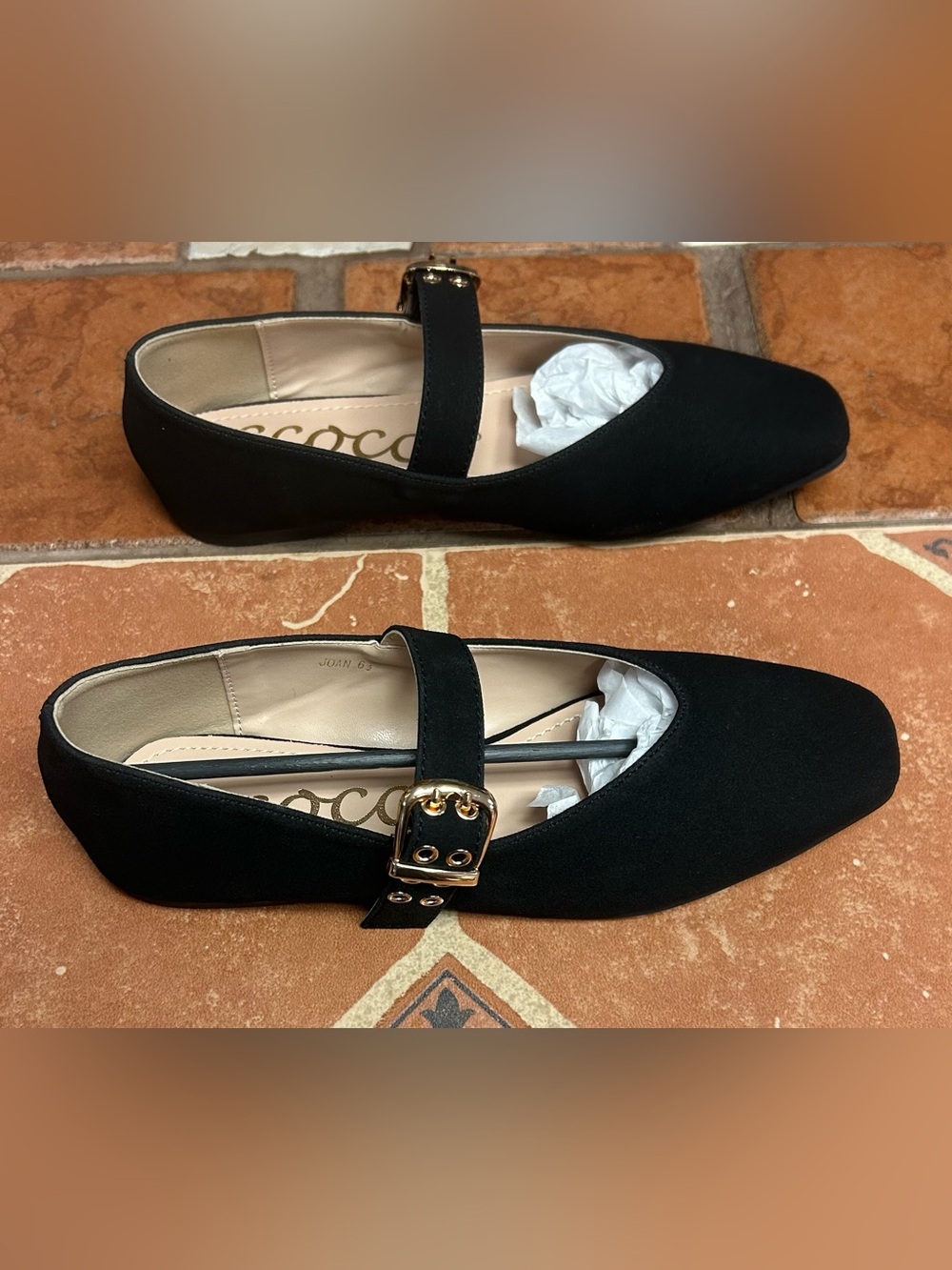 Black Mary Jane Flats with Gold Buckle - Picture 4 of 6